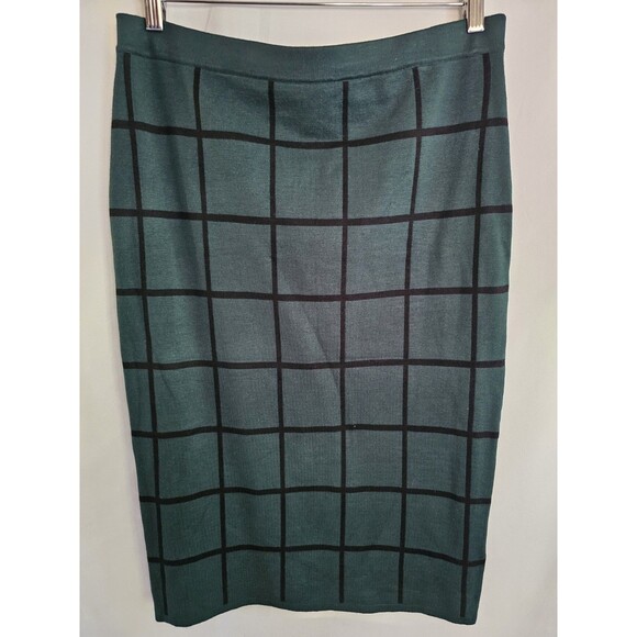 Pina Rossi Women’s Skirt Size Large Green Black Windowpane Check Pencil Midi - Picture 1 of 9